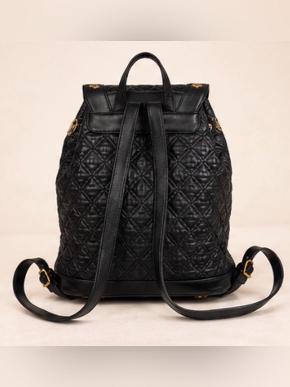 Vintage MCM Michael Cromer Black Quilted Leather Backpack Gold Hardware - Picture 4 of 8